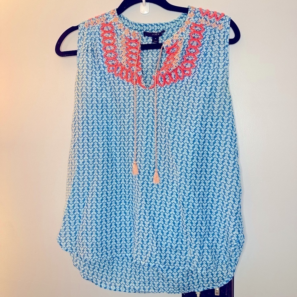J Crew Sleeveless Neon Colored Top with Tassel Ties Size 4